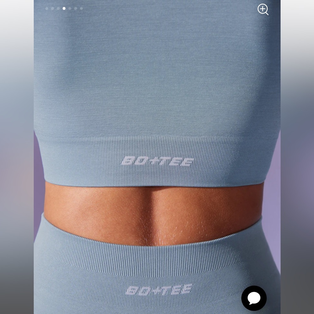 BO+TEE Cap Sleeve Define Luxe Crop Top in Denim Blue - Picture 6 of 6